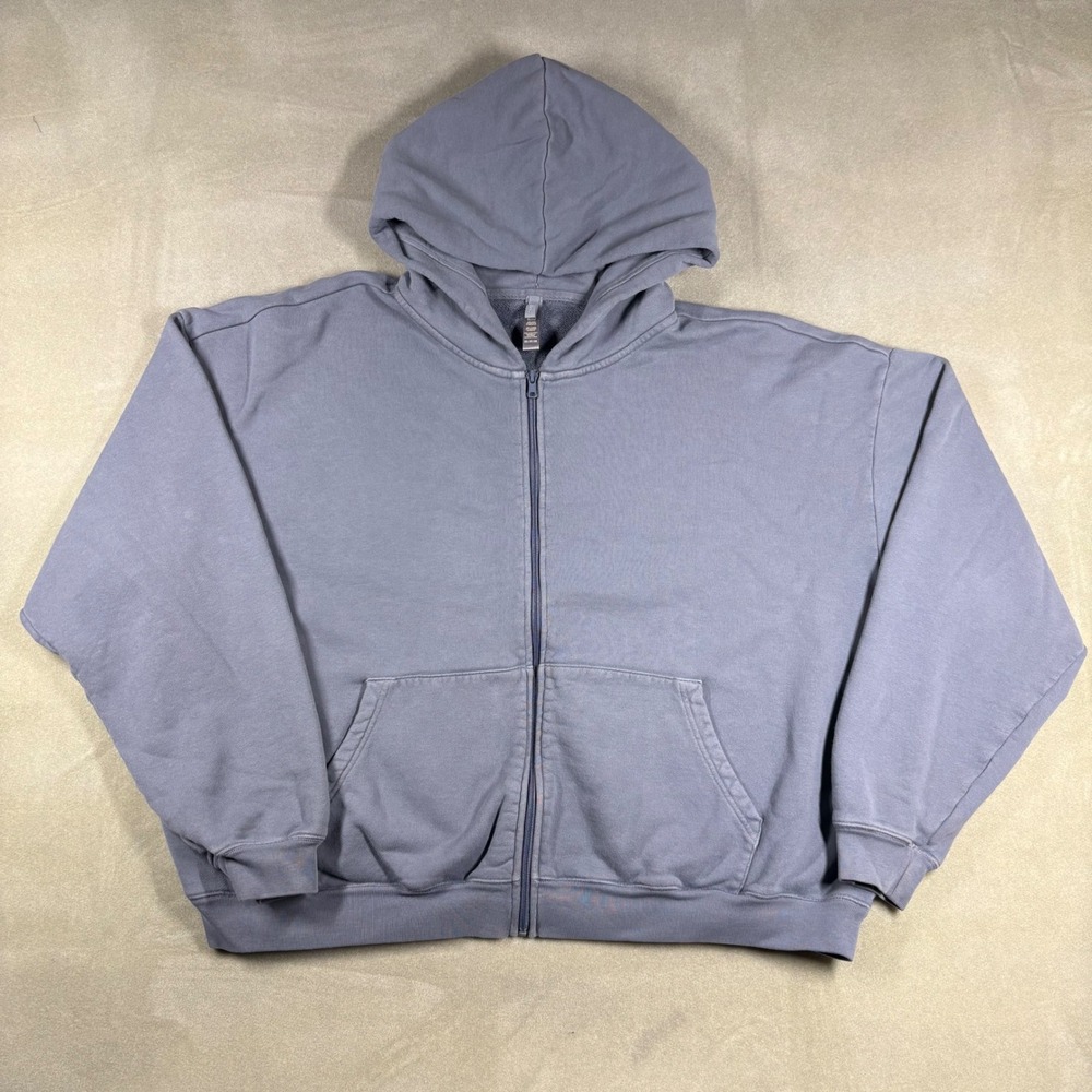 Skims French Terry Zip Up Hoodie Steel Blue Oversized Cotton Sweatshirt 3X